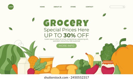 Grocery store. Supermarket template. Groceries, Shopping, Supermarket, Fresh food, delivery, Ordering, Sale. vector illustration for poster, banner, flyer, advertising, promo, commercial, promotion.