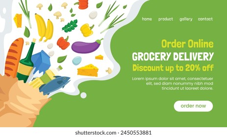 Grocery store. Supermarket template. Groceries, Shopping, Supermarket, Fresh food, delivery, Ordering, Sale. vector illustration for poster, banner, flyer, advertising, promo, commercial, promotion.