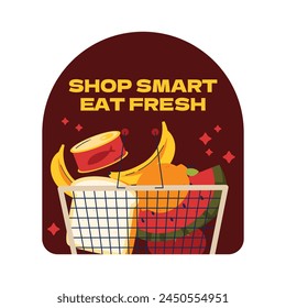 Grocery store. supermarket template. groceries. Shopping, Supermarket, Fresh food, Home delivery, Ordering, Sale concept. vector illustration for poster, Label, Sticker, advertising, promo, commercial