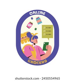 Grocery store. supermarket template. groceries. Shopping, Supermarket, Fresh food, Home delivery, Ordering, Sale concept. vector illustration for poster, Label, Sticker, advertising, promo, commercial