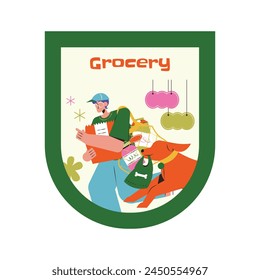 Grocery store. supermarket template. groceries. Shopping, Supermarket, Fresh food, Home delivery, Ordering, Sale concept. vector illustration for poster, Label, Sticker, advertising, promo, commercial