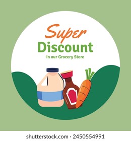 Grocery store. supermarket template. groceries. Shopping, Supermarket, Fresh food, Home delivery, Ordering, Sale concept. vector illustration for poster, Label, Sticker, advertising, promo, commercial