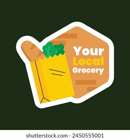 Grocery store. supermarket template. groceries. Shopping, Supermarket, Fresh food, Home delivery, Ordering, Sale concept. vector illustration for poster, Label, Sticker, advertising, promo, commercial