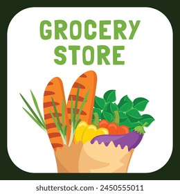 Grocery store. supermarket template. groceries. Shopping, Supermarket, Fresh food, Home delivery, Ordering, Sale concept. vector illustration for poster, Label, Sticker, advertising, promo, commercial