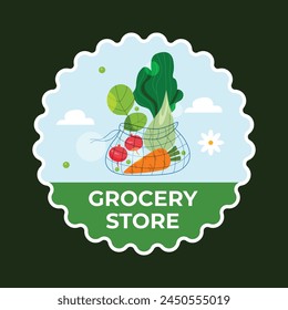 Grocery store. supermarket template. groceries. Shopping, Supermarket, Fresh food, Home delivery, Ordering, Sale concept. vector illustration for poster, Label, Sticker, advertising, promo, commercial