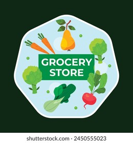 Grocery store. supermarket template. groceries. Shopping, Supermarket, Fresh food, Home delivery, Ordering, Sale concept. vector illustration for poster, Label, Sticker, advertising, promo, commercial