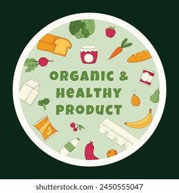 Grocery store. supermarket template. groceries. Shopping, Supermarket, Fresh food, Home delivery, Ordering, Sale concept. vector illustration for poster, Label, Sticker, advertising, promo, commercial