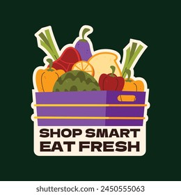 Grocery store. supermarket template. groceries. Shopping, Supermarket, Fresh food, Home delivery, Ordering, Sale concept. vector illustration for poster, Label, Sticker, advertising, promo, commercial