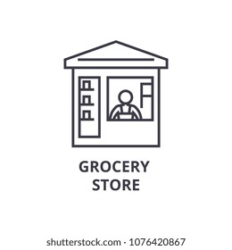 grocery store  thin line icon, sign, symbol, illustation, linear concept, vector 