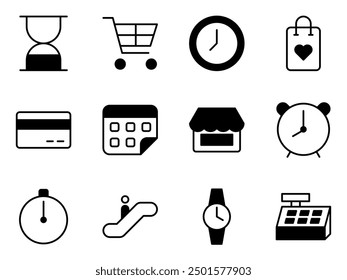 grocery store and time icon symbol vector template collection