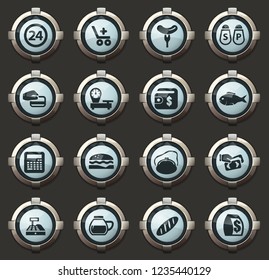 Grocery store vector icons in the stylish round buttons for mobile applications and web