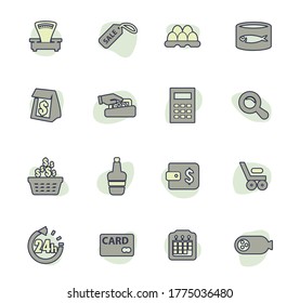 Iconos vectoriales de tienda de comestibles para diseño de interfaz de usuario
