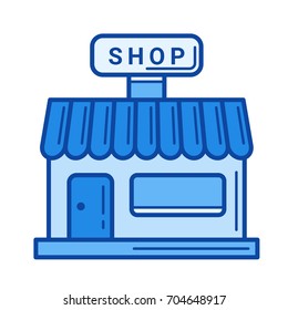 Grocery store vector line icon isolated on white background. Grocery store line icon for infographic, website or app. Blue icon designed on a grid system.