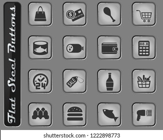 grocery store vector web icons on the flat steel buttons