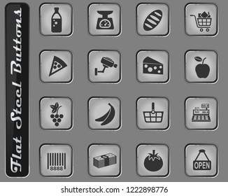 grocery store vector web icons on the flat steel buttons