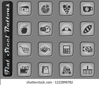grocery store vector web icons on the flat steel buttons