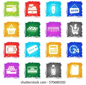 grocery store vector web icons in grunge style for user interface design