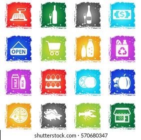 grocery store vector web icons in grunge style for user interface design