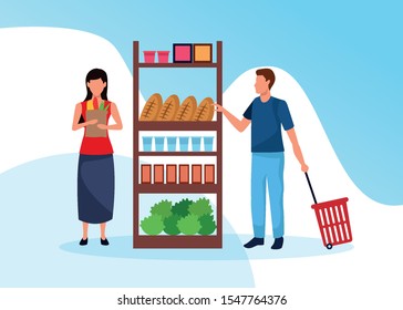 grocery stores with people characters vector illustration design