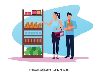 grocery stores with people characters vector illustration design