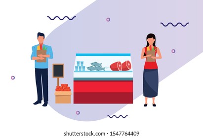 grocery stores with people characters vector illustration design
