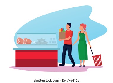 grocery stores with people characters vector illustration design