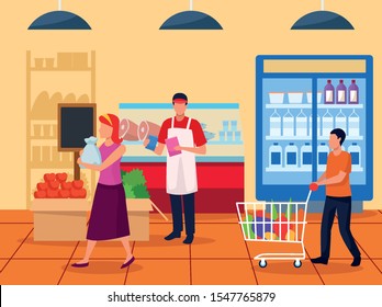 grocery stores with people characters vector illustration design