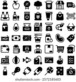 Grocery Supermartket Market Shopping Icon Set. Perfect for user interface, new application
