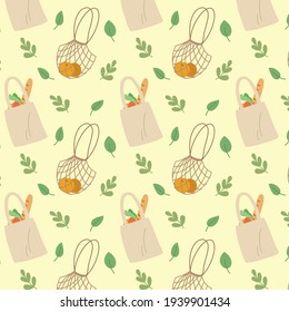 Bolsa textil de compras y malla. Patrón veloz. Protección del medio ambiente.