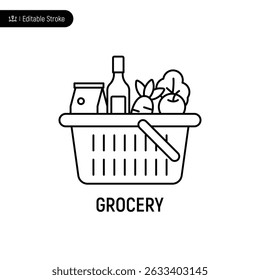 Grocery thin line icon, editable stroke, pixel perfect, compatible for app or web, isolated on a white background