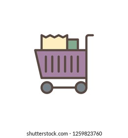 Grocery trolley cart filled outline icon, line vector sign, linear colorful pictogram isolated on white. Shopping cart with paper bags symbol, logo illustration. Pixel perfect vector graphics