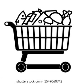 Grocery trolley full of foods. Flat Icon, template for your design isolated on a white. Vector illustration