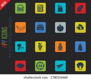 Grocery vector color web icons on dark background for user interface design