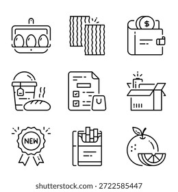 Conjunto de iconos de contorno de Vector de comestibles 3