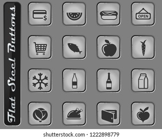 Grocery vector web icons on the flat steel buttons