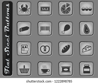 Grocery vector web icons on the flat steel buttons