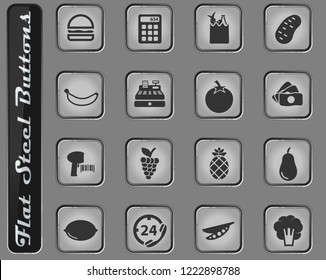 Grocery vector web icons on the flat steel buttons