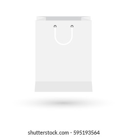 Grocery white paper bag vector illustration isolated on white background with shadow