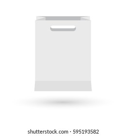 Grocery white paper bag vector illustration isolated on white background with shadow