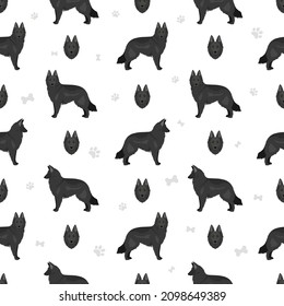 Groenendael seamless pattern. Different poses, coat colors set.  Vector illustration