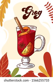 Grog. Winter or autumn drink for your design. Hand drawn sketch for christmas template. Vector illustration