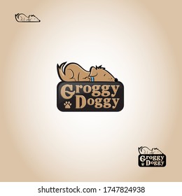 Groggy doggy - lazy dog logo design for pet business, vector design.