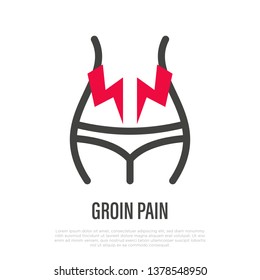 Groin Pain Thin Line Icon. Symptom Of Gynecological Problem. Vector Illustration.