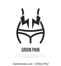 Groin Pain Thin Line Icon. Symptom Of Gynecological Problem. Vector Illustration.