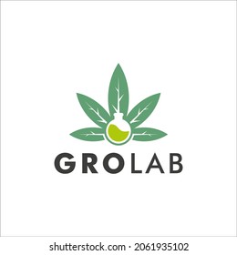 Diseño del logo de Grolab, cannabis, cbd, jardín, agricultura, laboratorio y medicina