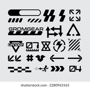 GROM GEAR element icon symbol abstract shape collection ornament decorative danger street vector set bundle editable 