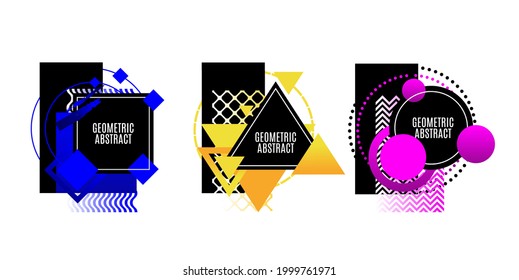 Grometric Memphis Minimalist hipster color frame design, frame with geometric pattern arrangement for Modern Art graphic text.vector illustration. 