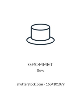 Icono de Grommet. Icono de contorno lineal delgado aislado en fondo blanco de la colección de coser. Signo vectorial de línea, símbolo para web y móvil