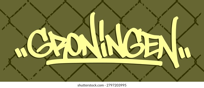 Groningen graffiti typography. Sharp handwritten marker city word mark script showing custom raw street fashion font with creative quote symbols for urban streetwear apparel clip art.