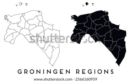 Groningen map of regions districts vector black on white and outline